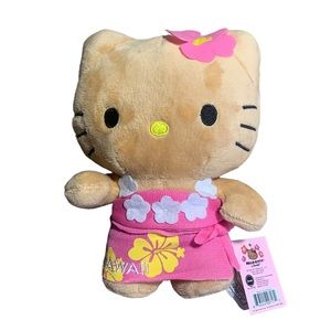 Hello Kitty HAWAII Girl Plush DOLL Light Pink White Flower Lei Sarong Sanrio NWT